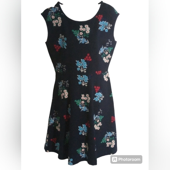 Draper James Floral Print Fit & Flare Dress Sleeveless Navy Blue Size Medium - Picture 1 of 6
